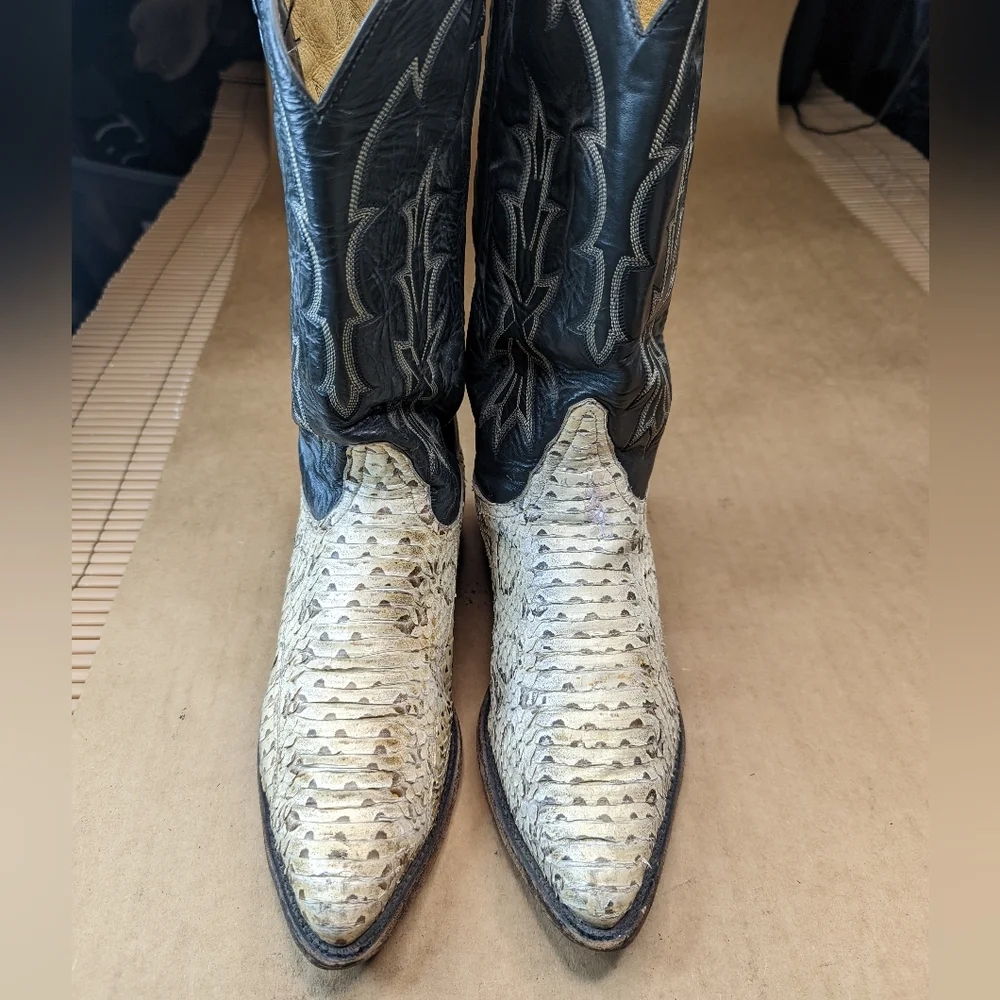 Tony Lama boots men's size 9D Genuine Exotic Ivory Snake Skin Western cowboy boo_2